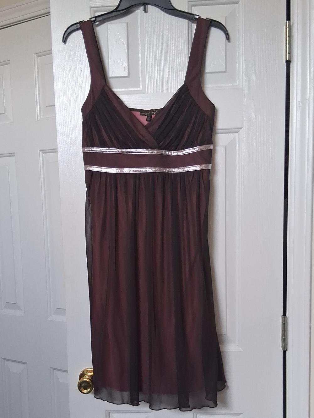 City Triangles Wine Sleeveless Chiffon Dress with Silver Bands